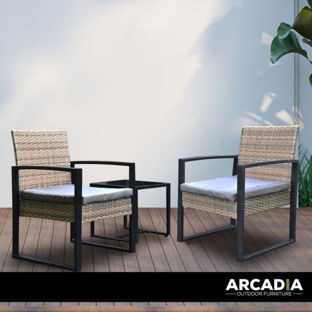 Furniture Outdoor 3 Piece Wicker Rattan Patio Set Oatmeal and Grey Image 3
