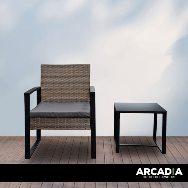 Furniture Outdoor 3 Piece Wicker Rattan Patio Set Oatmeal and Grey Image 4