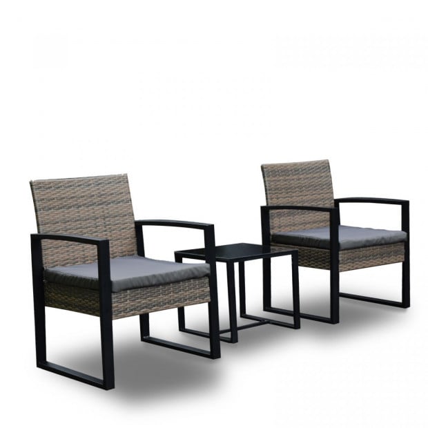 Furniture Outdoor 3 Piece Wicker Rattan Patio Set Oatmeal and Grey Image 5