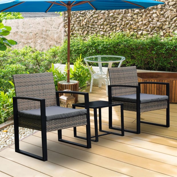 Furniture Outdoor 3 Piece Wicker Rattan Patio Set Oatmeal and Grey Image 8