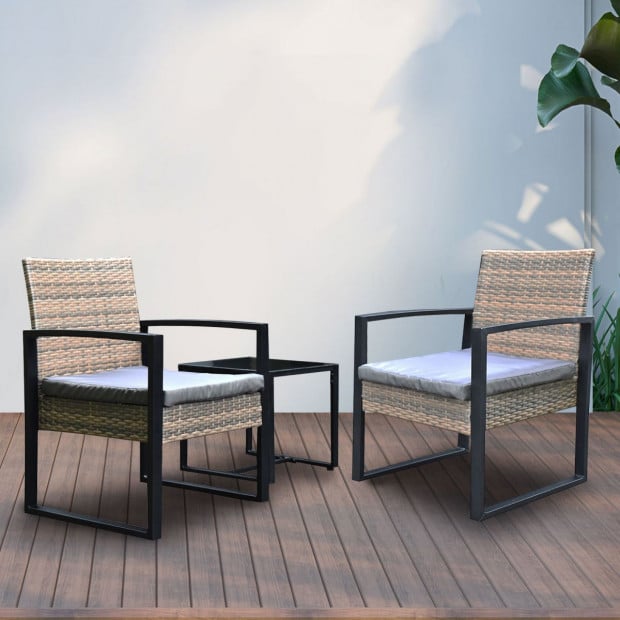 Furniture Outdoor 3 Piece Wicker Rattan Patio Set Oatmeal and Grey Image 9