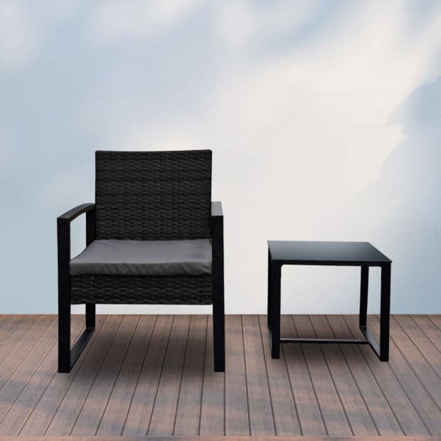 Furniture Outdoor 3 Piece Wicker Rattan Patio Set - Black and Grey Image 10