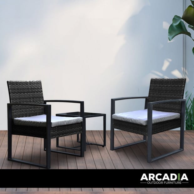 Furniture Outdoor 3 Piece Wicker Rattan Patio Set - Black and Grey Image 2