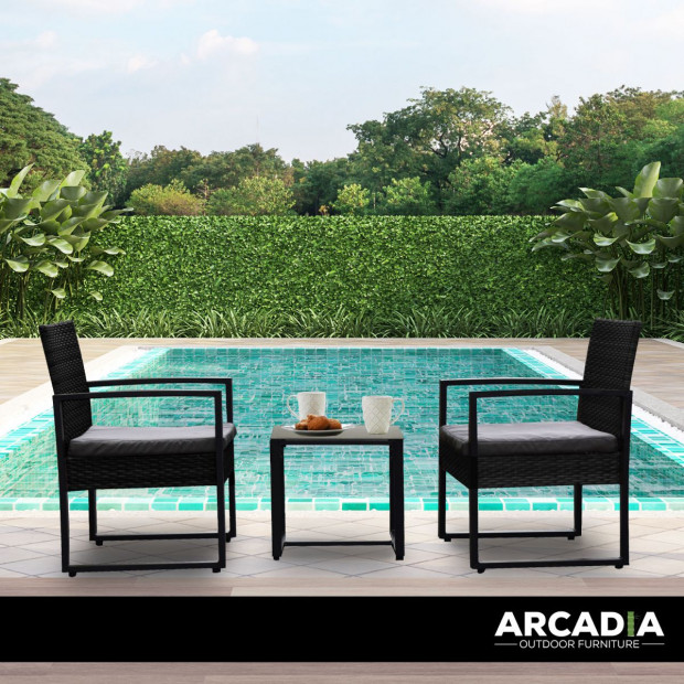 Furniture Outdoor 3 Piece Wicker Rattan Patio Set - Black and Grey Image 3