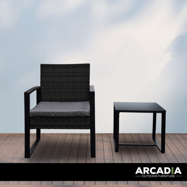 Furniture Outdoor 3 Piece Wicker Rattan Patio Set - Black and Grey Image 4