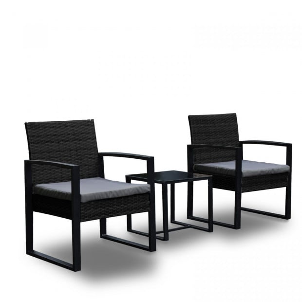 Furniture Outdoor 3 Piece Wicker Rattan Patio Set - Black and Grey Image 5