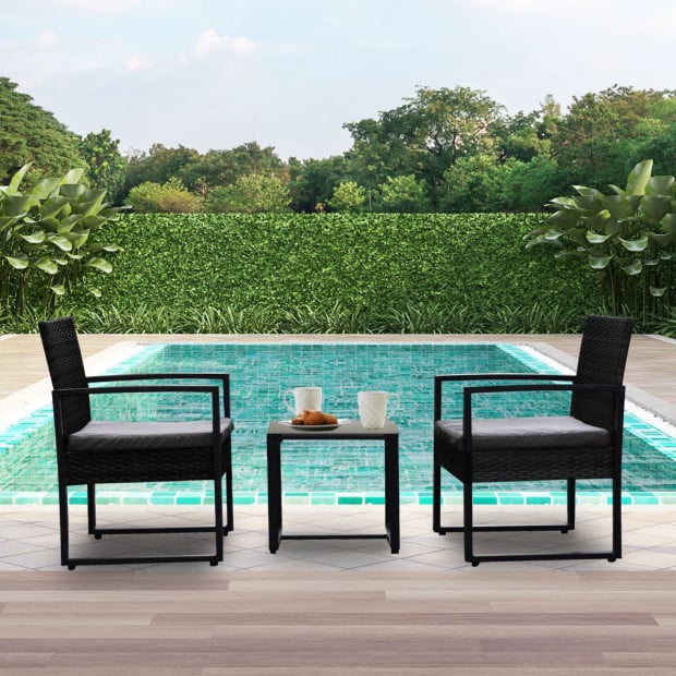 Furniture Outdoor 3 Piece Wicker Rattan Patio Set - Black and Grey Image 9