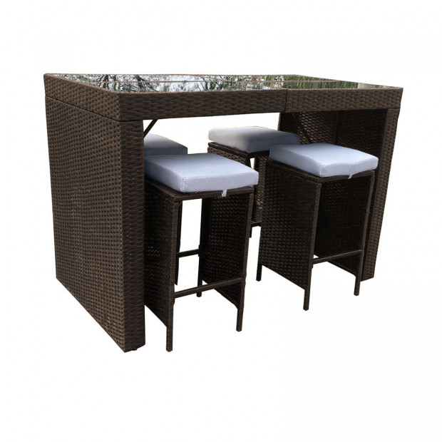 Furniture Outdoor 5 Piece Bar Table Set Rattan Oatmeal and Grey Image 10