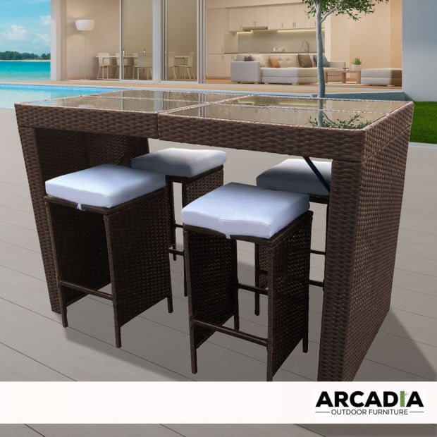 Furniture Outdoor 5 Piece Bar Table Set Rattan Oatmeal and Grey Image 2