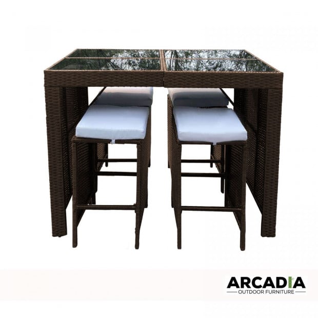 Furniture Outdoor 5 Piece Bar Table Set Rattan Oatmeal and Grey Image 3