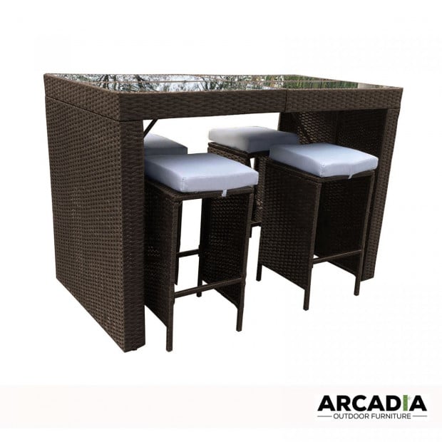 Furniture Outdoor 5 Piece Bar Table Set Rattan Oatmeal and Grey Image 4