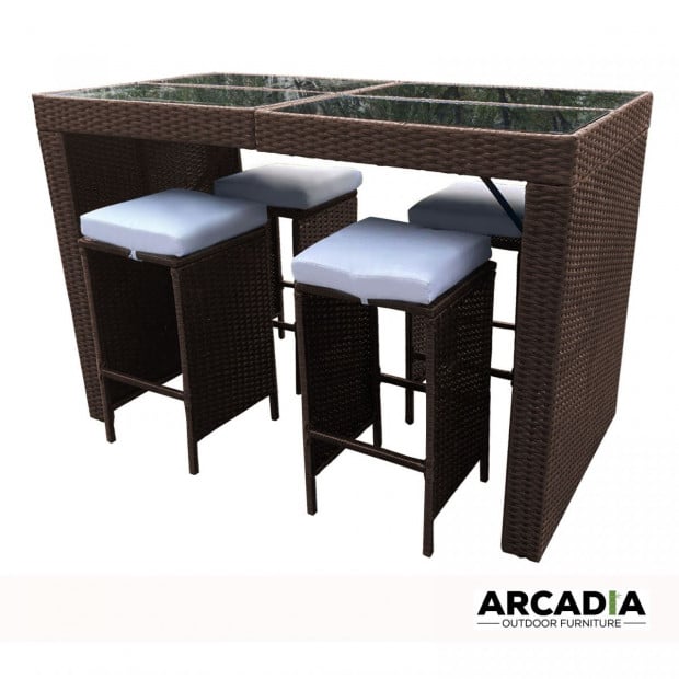 Furniture Outdoor 5 Piece Bar Table Set Rattan Oatmeal and Grey Image 5