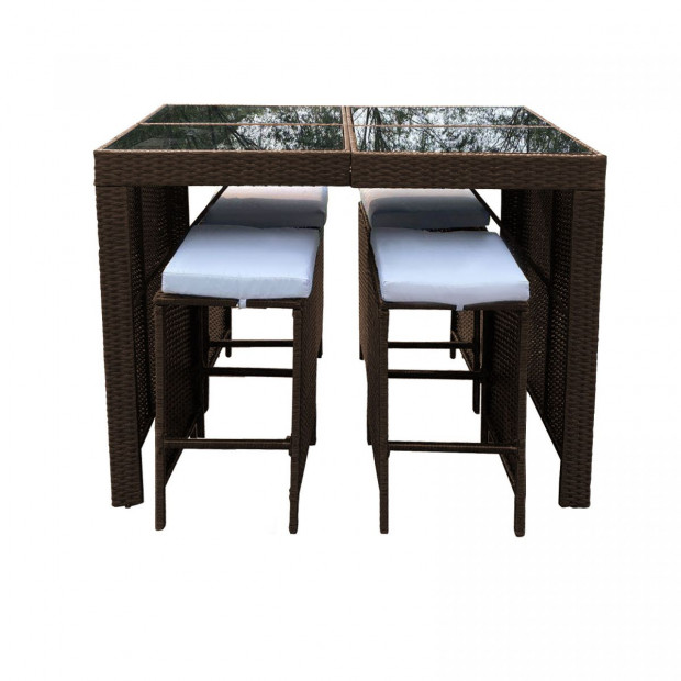 Furniture Outdoor 5 Piece Bar Table Set Rattan Oatmeal and Grey Image 8