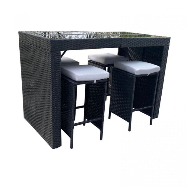 Furniture Outdoor 5 Piece Bar Table Set Rattan - Black and Grey Image 10