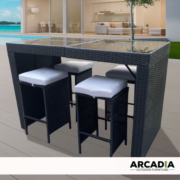 Furniture Outdoor 5 Piece Bar Table Set Rattan - Black and Grey Image 2
