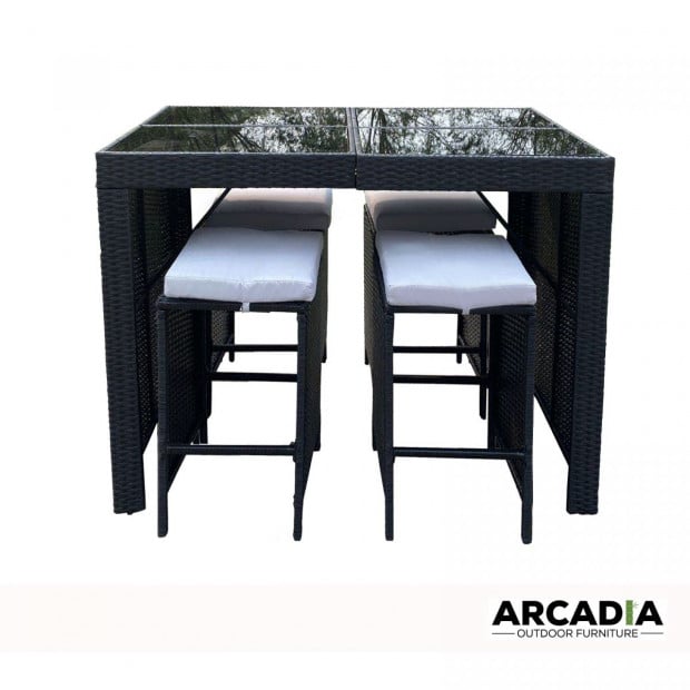 Furniture Outdoor 5 Piece Bar Table Set Rattan - Black and Grey Image 3