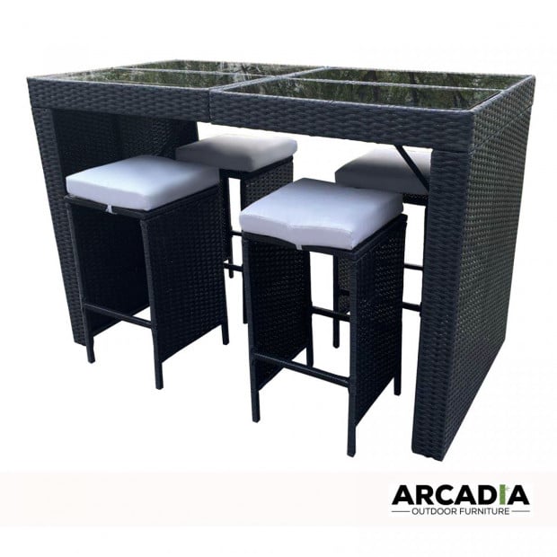 Furniture Outdoor 5 Piece Bar Table Set Rattan - Black and Grey Image 4