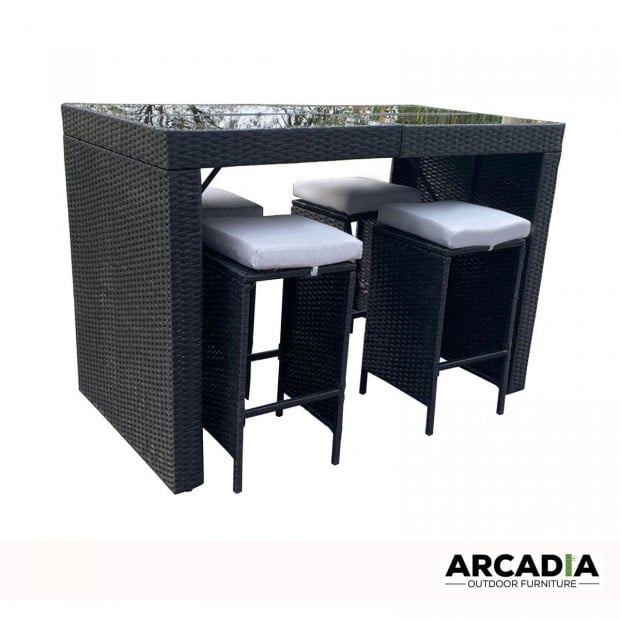 Furniture Outdoor 5 Piece Bar Table Set Rattan - Black and Grey Image 5