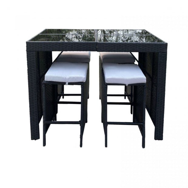 Furniture Outdoor 5 Piece Bar Table Set Rattan - Black and Grey Image 8