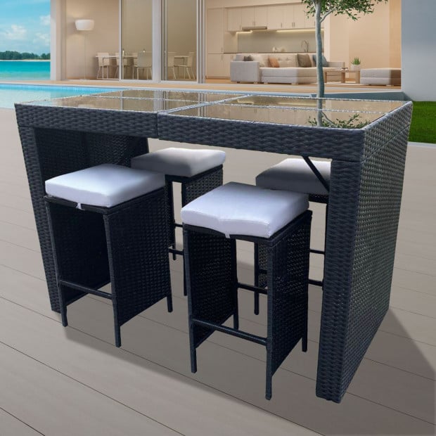 Furniture Outdoor 5 Piece Bar Table Set Rattan - Black and Grey Image 9