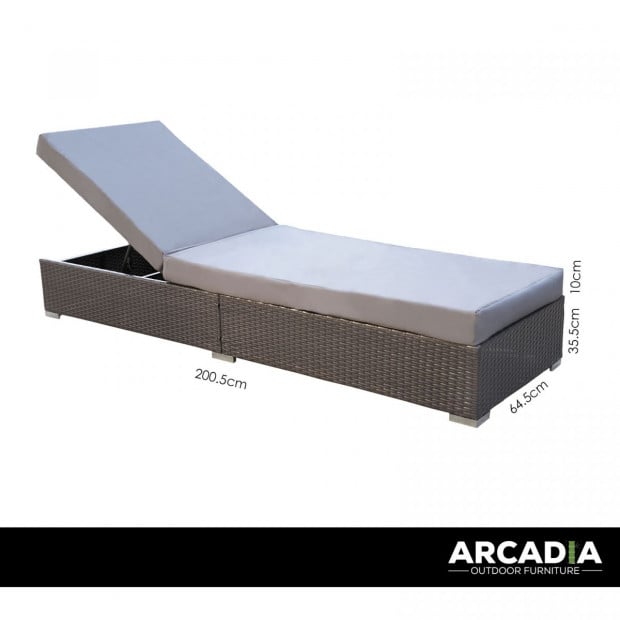 Outdoor Furniture 3pc Sunlounge Set Rattan Garden Bed Lounger Oatmeal Image 2