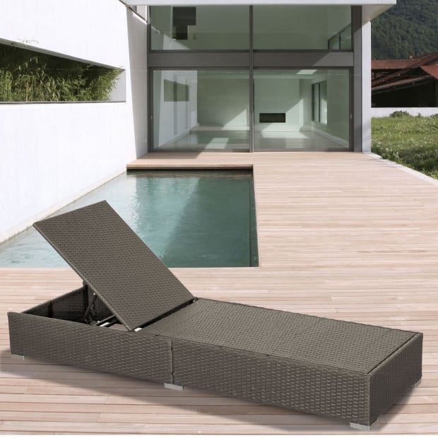 Outdoor Furniture 3pc Sunlounge Set Rattan Garden Bed Lounger Oatmeal Image 6
