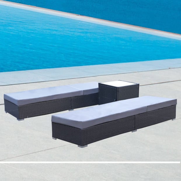 Furniture Outdoor 3 Piece Sunlounge Set Rattan - Black and Grey Image 3