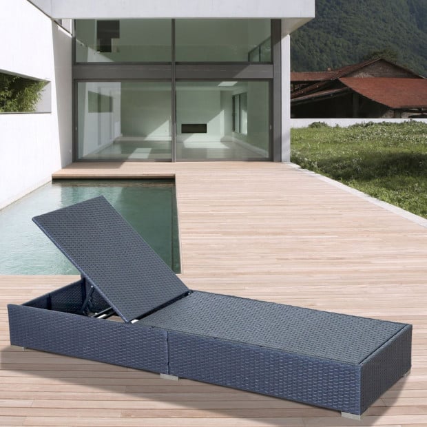 Furniture Outdoor 3 Piece Sunlounge Set Rattan - Black and Grey Image 4