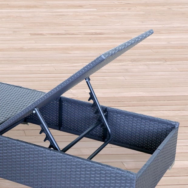 Furniture Outdoor 3 Piece Sunlounge Set Rattan - Black and Grey Image 8