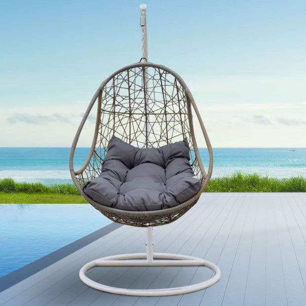 Furniture Rocking Egg Chair Swing Lounge Hammock - Oatmeal and Grey Image 2