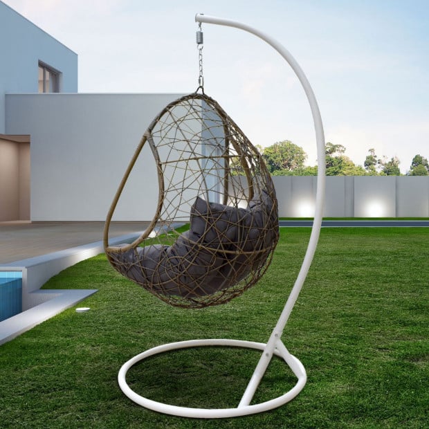 Furniture Rocking Egg Chair Swing Lounge Hammock - Oatmeal and Grey Image 3