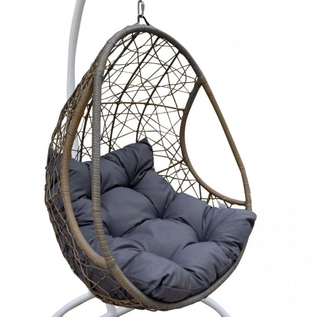 Furniture Rocking Egg Chair Swing Lounge Hammock - Oatmeal and Grey Image 6
