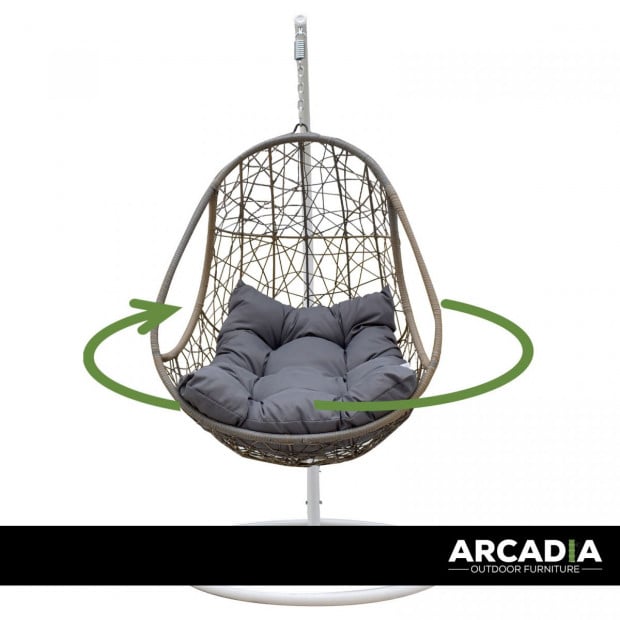 Furniture Rocking Egg Chair Swing Lounge Hammock - Oatmeal and Grey Image 7