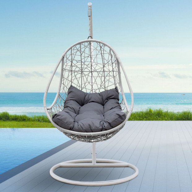 Furniture Rocking Egg Chair Swing Lounge Hammock - Black and Grey Image 2