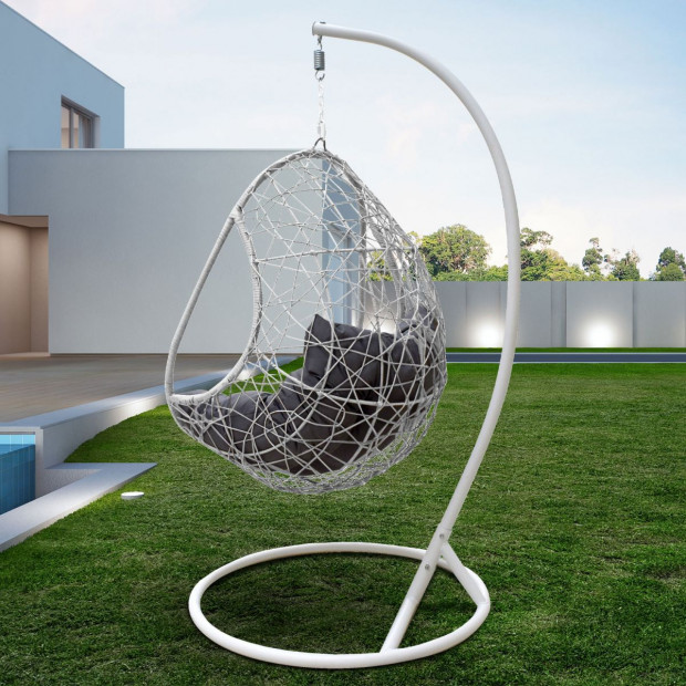 Furniture Rocking Egg Chair Swing Lounge Hammock - Black and Grey Image 3