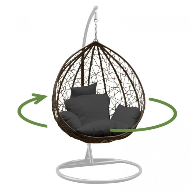 Furniture Rocking Egg Chair Outdoor Wicker Rattan - Oatmeal and Grey Image 10