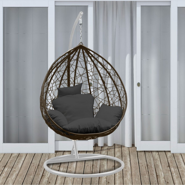 Furniture Rocking Egg Chair Outdoor Wicker Rattan - Oatmeal and Grey