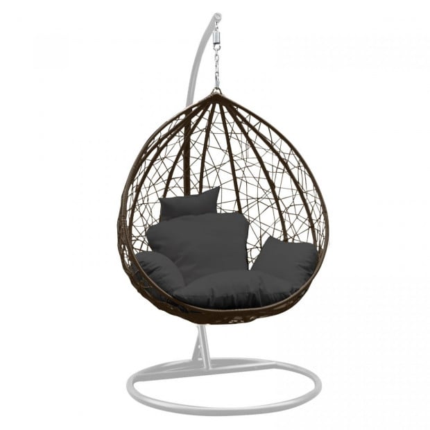 Furniture Rocking Egg Chair Outdoor Wicker Rattan - Oatmeal and Grey Image 2