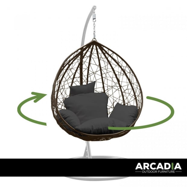 Furniture Rocking Egg Chair Outdoor Wicker Rattan - Oatmeal and Grey Image 4