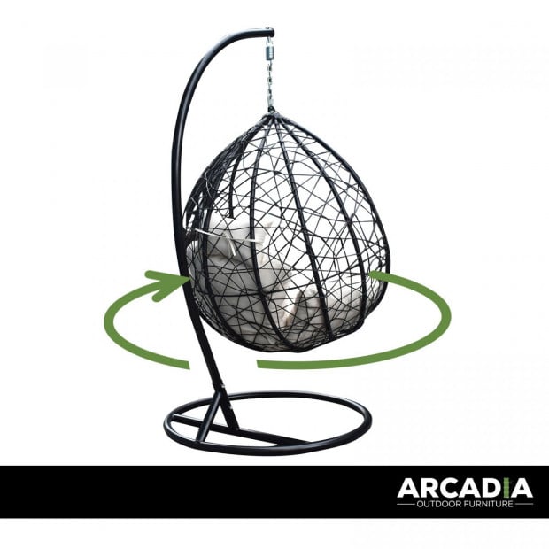 Furniture Rocking Egg Chair Outdoor Wicker Rattan - Black and Cream Image 5