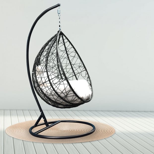 Furniture Rocking Egg Chair Outdoor Wicker Rattan - Black and Cream Image 9