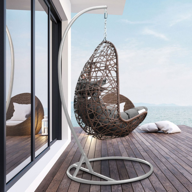 Furniture Hanging Basket Egg Chair Outdoor Wicker  Oatmeal and Grey Image 2