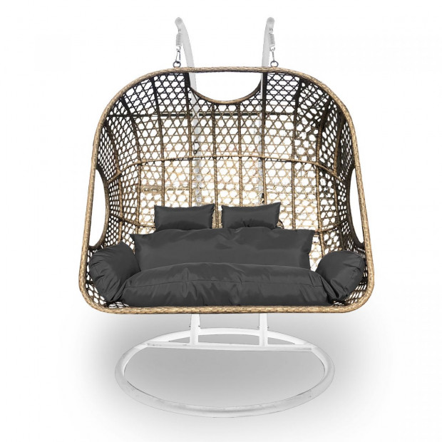 Furniture 2 Seater Rocking Egg Chair Outdoor Wicker - Oatmeal and Grey Image 3