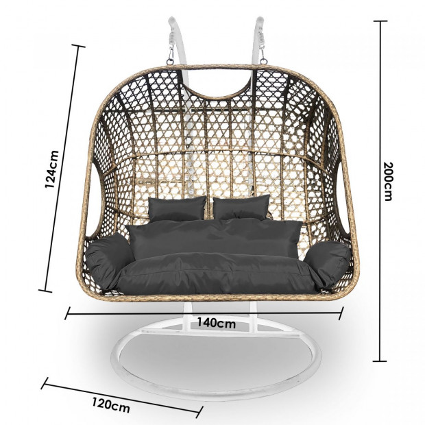 Furniture 2 Seater Rocking Egg Chair Outdoor Wicker - Oatmeal and Grey Image 4