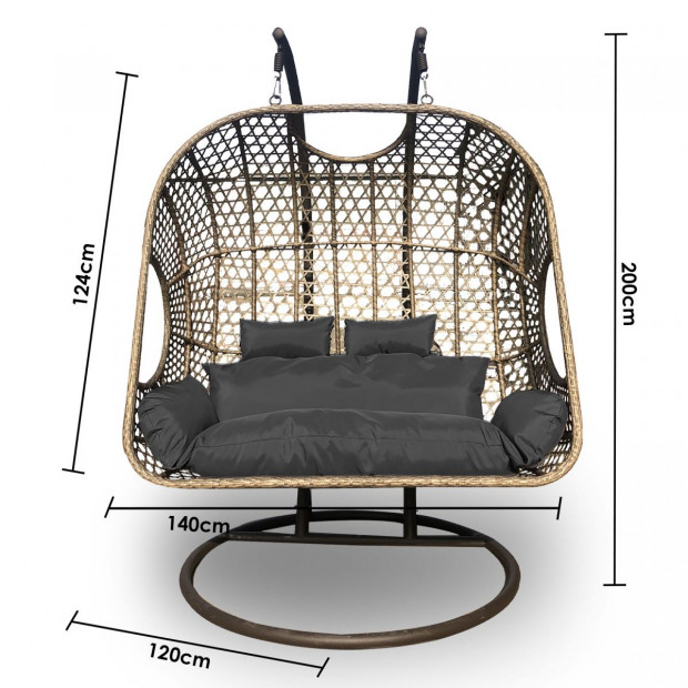 2 Seater Rocking Egg Chair Outdoor Wicker Rattan Patio Brown and Grey Image 4