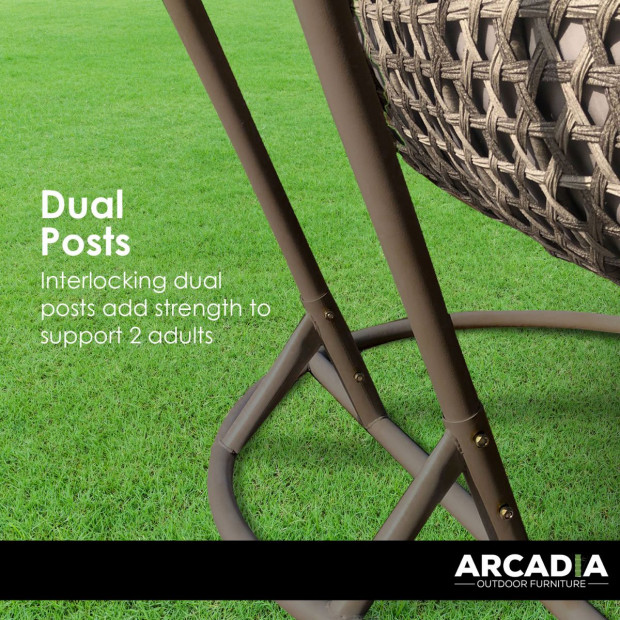 2 Seater Rocking Egg Chair Outdoor Wicker Rattan Patio Brown and Grey Image 5