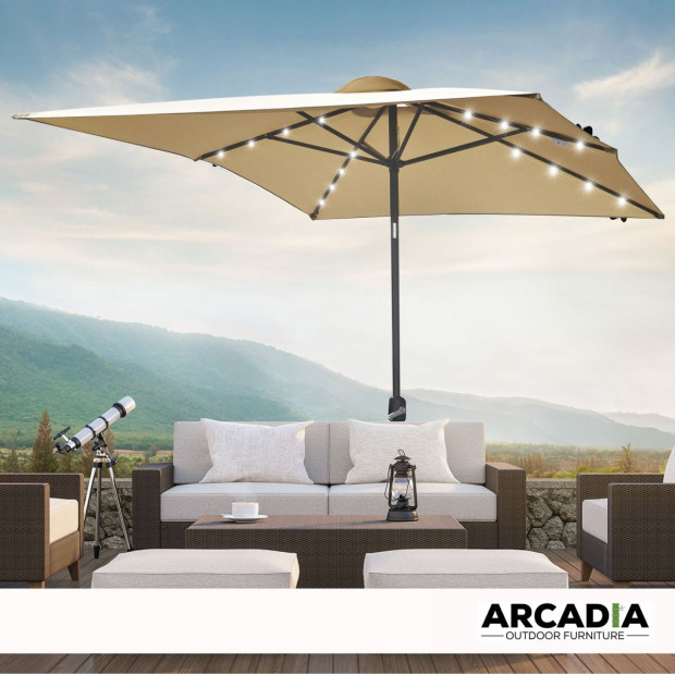Arcadia Umbrella 3m Umbrella w/ Solar LED Lights Garden Yard - Beige Image 2