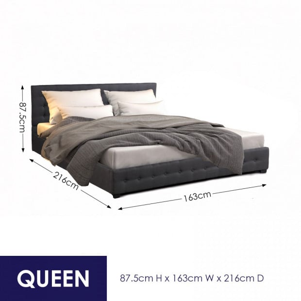 Gas Lift Bed With Headboard Platform Storage Dark Grey Fabric - Queen Image 4