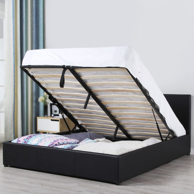 Luxury Gas Lift Bed Frame Headboard Double- Black
