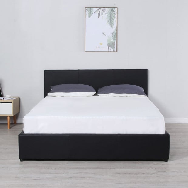 Luxury Gas Lift Bed Frame Headboard Double- Black Image 2